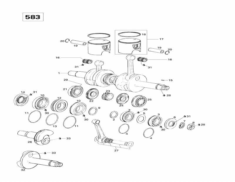 snowmobile  Formula Z 583, 1998 - Crankshaft And Pistons (583)