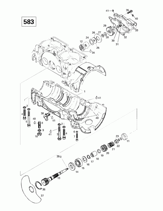 Ski-doo Grand Touring 500/583, 1998  - Crankcase, Rotary Valve, Water Pump (583)