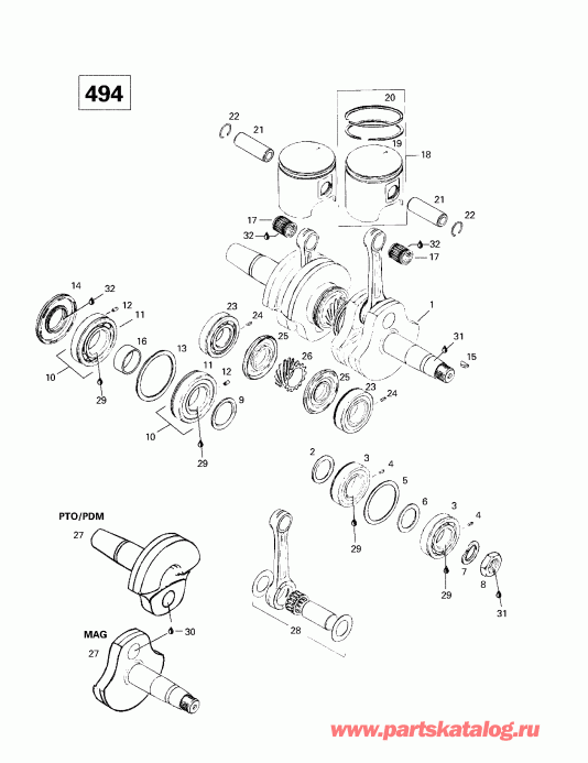 snowmobile Skidoo Grand Touring 500/583, 1998  - Crankshaft And Pistons (494)