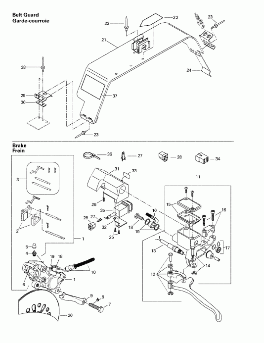 snowmobile Skidoo Grand Touring 500/583, 1998 - Hydraulic Brake And Belt Guard