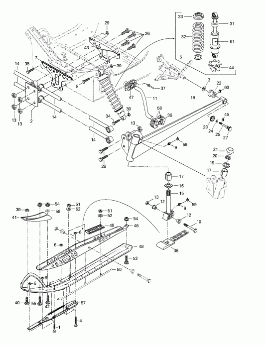 snowmobile SKIDOO Grand Touring 500/583, 1998 - Front Suspension And Ski