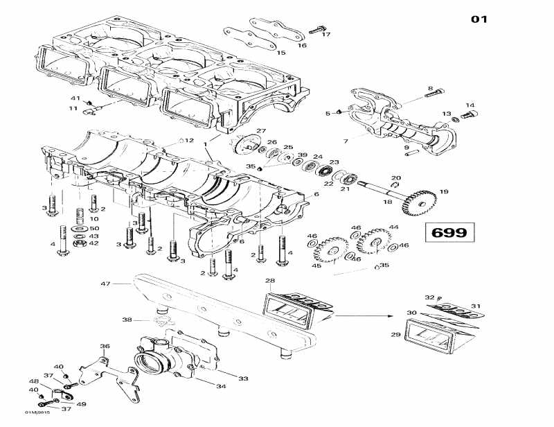  BRP SkiDoo Mach 1, 1998 - Crankcase, Reed Valve, Water Pump (699)