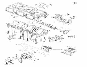 01-  ,  ,   (699) (01- Crankcase, Reed Valve, Water Pump (699))