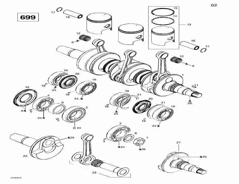 �������� SkiDoo ����������� Mach 1 R, 1998 - Crankshaft And Pistons (699)