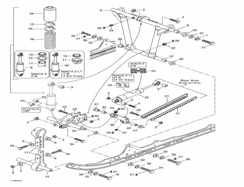 snowmobile Skidoo  Mach Z, 1998 - Front Arm, Rear Suspension