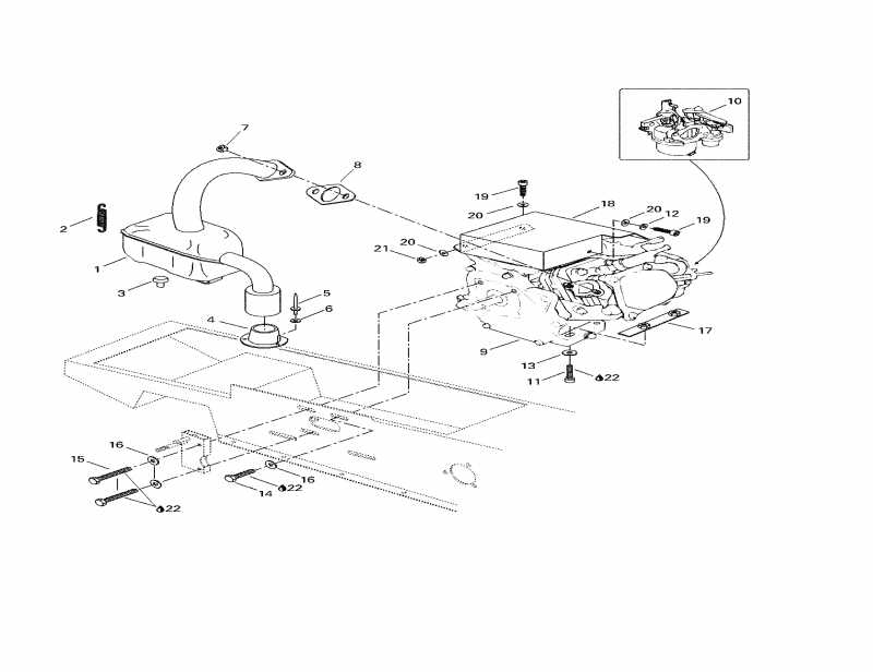 snowmobile Skidoo - Engine Support And Muffler