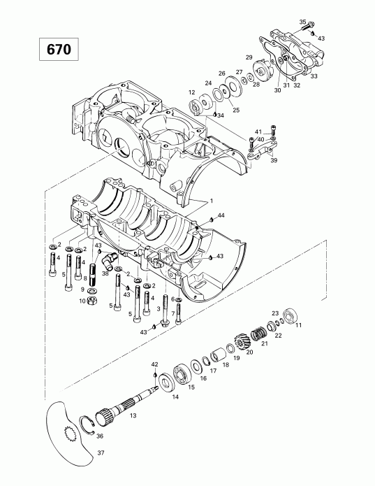  Ski Doo  MX Z 500/583/670, 1998 - Crankcase, Rotary Valve, Water Pump (670)