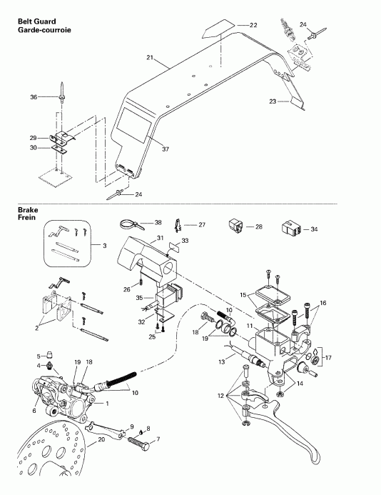 snowmobile BRP Skandic 380/500, 1998  - Hydraulic Brake And Belt Guard