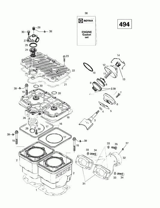 Skidoo ����������� Summit 500/583/670, 1998 - Cylinder, Exhaust Manifold (494)