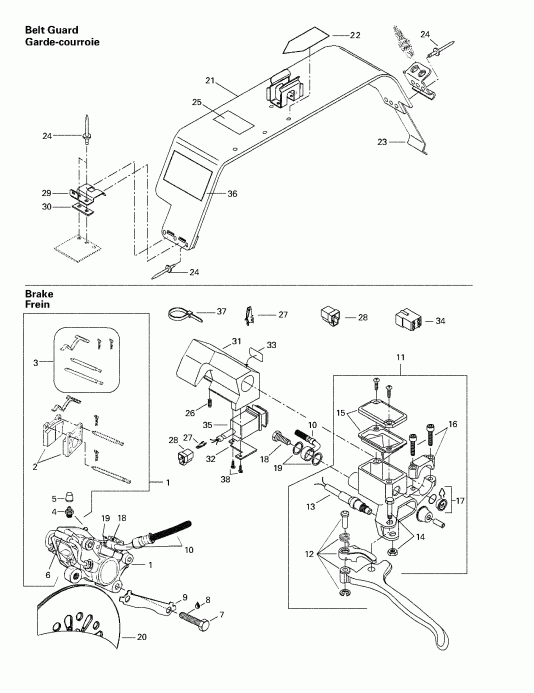  ski-doo Summit 500/583/670, 1998 - Hydraulic Brake And Belt Guard