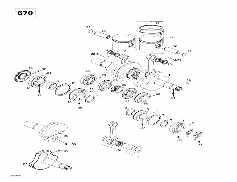 snowmobile Ski Doo  Summit 670X, 1998 - Crankshaft And Pistons (670)