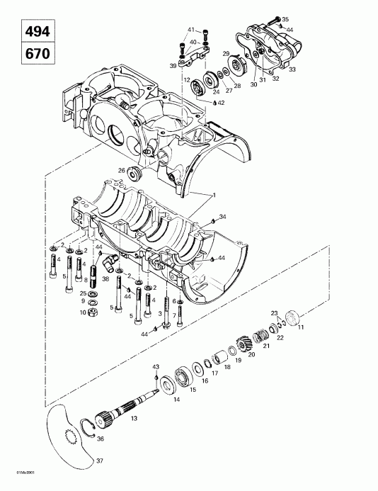  Skidoo - Crankcase, Rotary Valve, Water Pump (494,670)