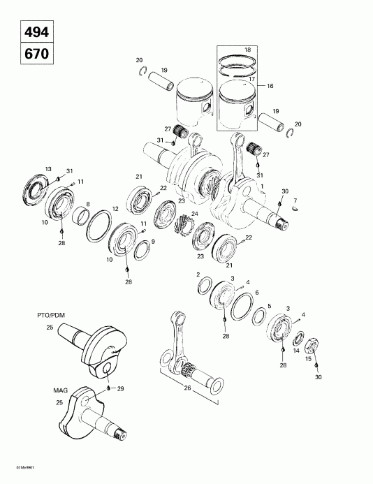  Ski Doo - Crankshaft And Pistons (494, 670)