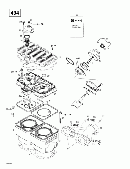  Ski-doo  Formula Deluxe 500 LC/583/670, 1999 - Cylinder, Exhaust Manifold (494)