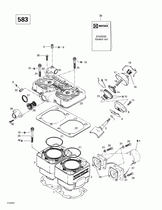  BRP SkiDoo  Formula Deluxe 500 LC/583/670, 1999 - Cylinder, Exhaust Manifold (583)