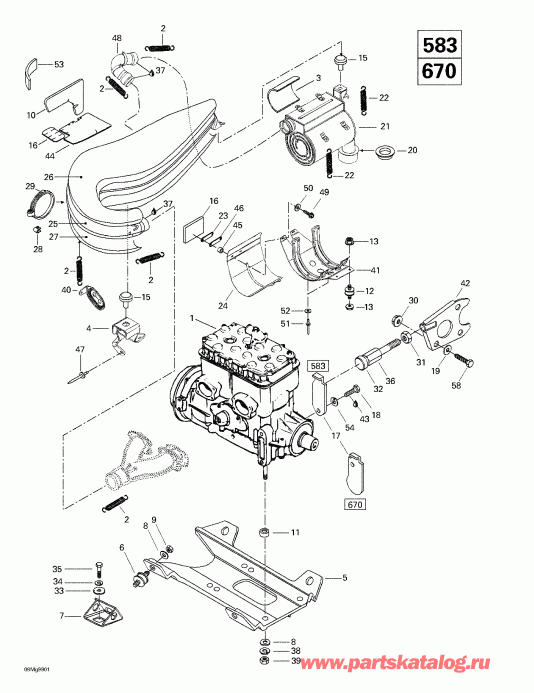 SKIDOO Formula Deluxe 500 LC/583/670, 1999  -  Sport  Muffler (583, 670)