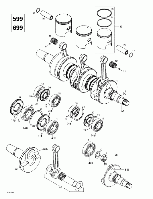 BRP SkiDoo  Formula III 600/700/800, 1999 - Crankshaft And Pistons (599, 699)