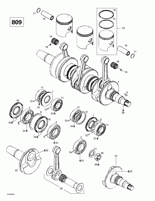  Skidoo Formula III 600/700/800, 1999  - Crankshaft And Pistons (809)