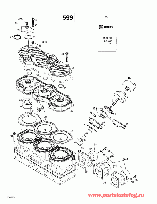 ski-doo  Formula III 600/700/800, 1999 - Cylinder, Exhaust Manifold (599)