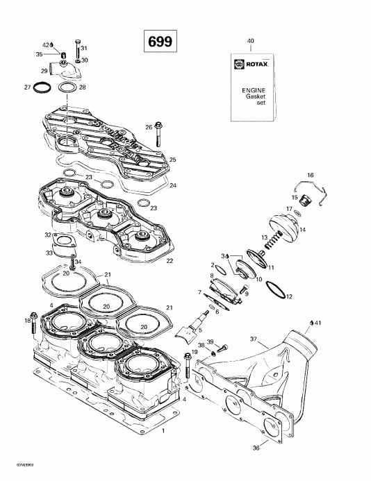 BRP Formula III 600/700/800, 1999  - Cylinder, Exhaust Manifold (699)
