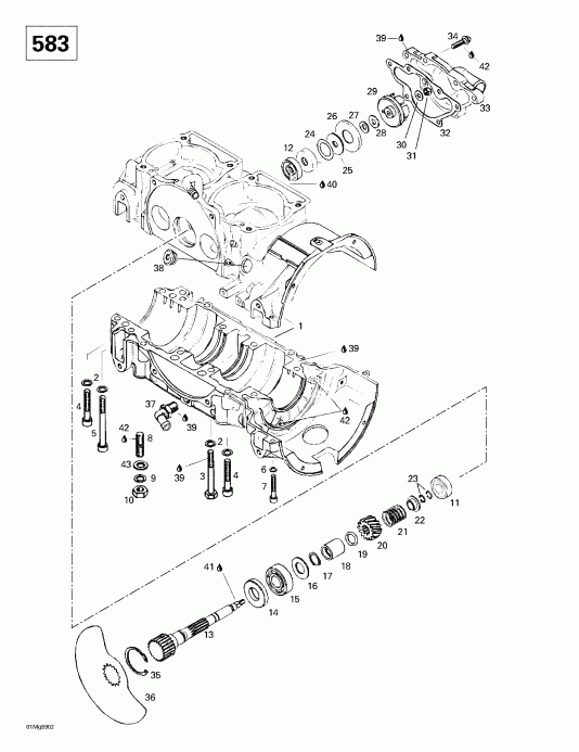  SkiDoo Formula Z 500/583/670, 1999 - Crankcase, Rotary Valve, Water Pump (583)