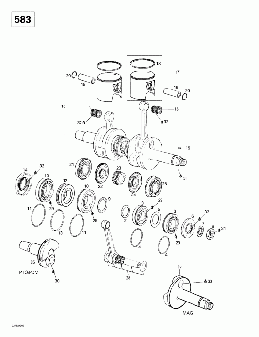  ski-doo Formula Z 500/583/670, 1999 - Crankshaft And Pistons (583)