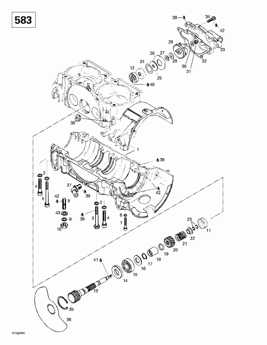  SKIDOO Grand Touring 500/583, 1999  - Crankcase, Rotary Valve, Water Pump (583)