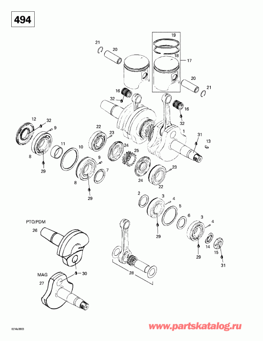 Skidoo  Grand Touring 500/583, 1999 - Crankshaft And Pistons (494)