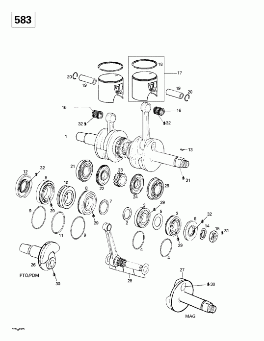  Ski Doo Grand Touring 500/583, 1999 - Crankshaft And Pistons (583)