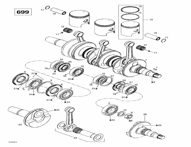 Skidoo ������ Grand Touring SE, 1999 - Crankshaft And Pistons (699)