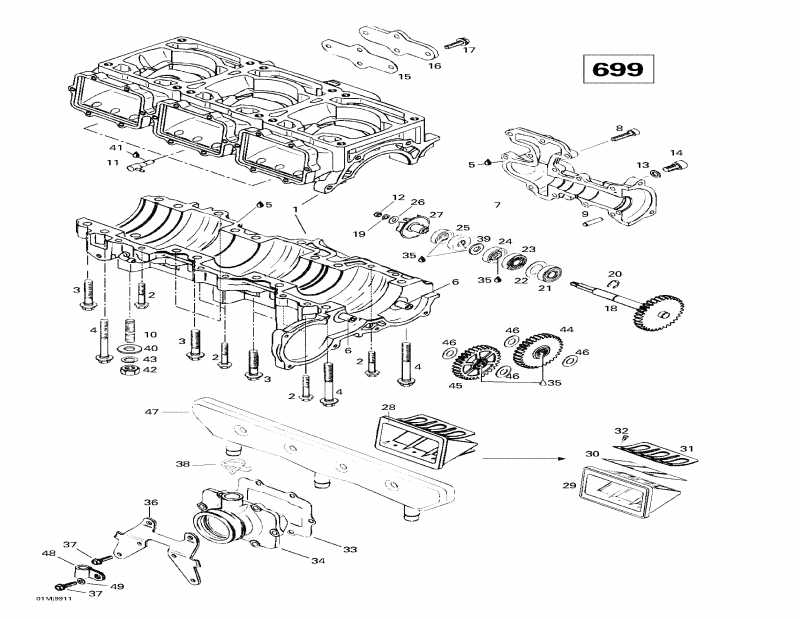   Mach 1, 1999 - Crankcase, Reed Valve, Water Pump (699)