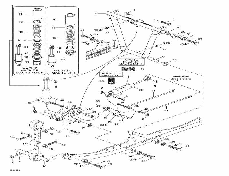 snowmobile Skidoo - Front Arm, Rear Suspension