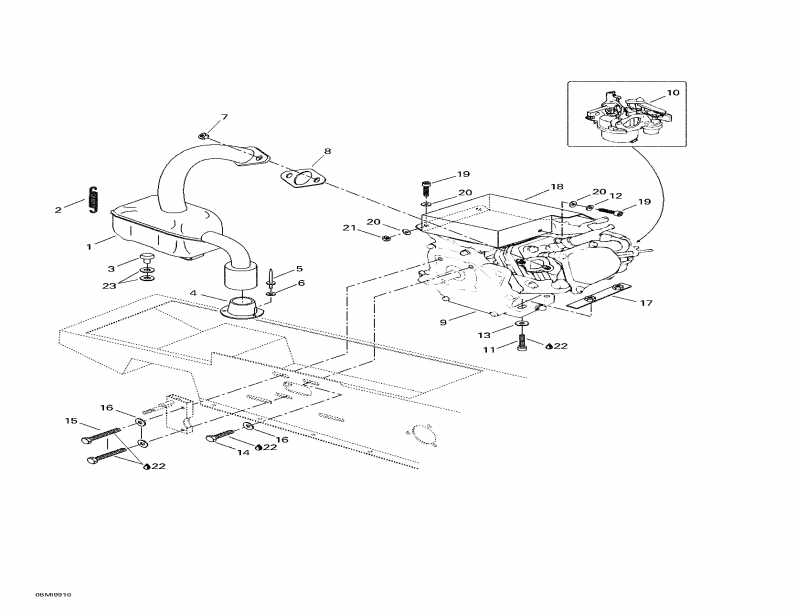 snowmobile SKIDOO - Engine Support And Muffler