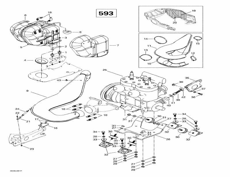 snowmobile SKIDOO  MX Z 600, 1999 - Engine Support And Muffler (593)