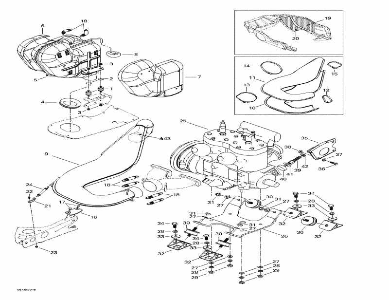 snowmobile BRP SkiDoo - Engine Support And Muffler