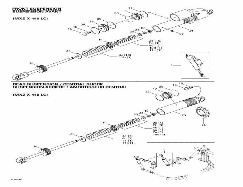 snowmobile Skidoo MX Z X 400 LC, 1999 - Front Take Apart Shocks (mx Z X 440 Lc)