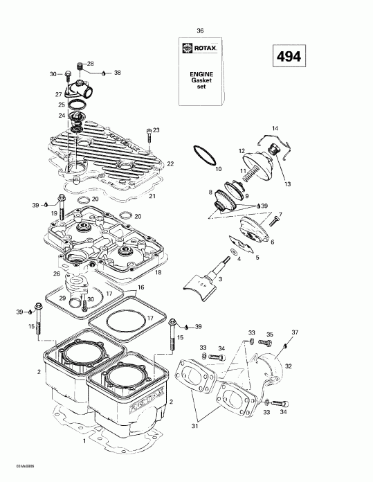 �������� ski-doo Summit 500/X 670, 1999 - Cylinder, Exhaust Manifold (494)