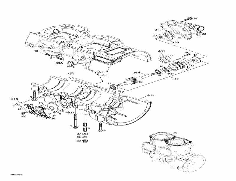 snowmobile  Summit 600, 1999 - Crankcase, Water Pump And Oil Pump