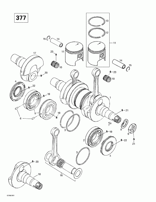 Ski-doo Formula Deluxe 380/500, 2000 ������ - Crankshaft And Pistons (377)