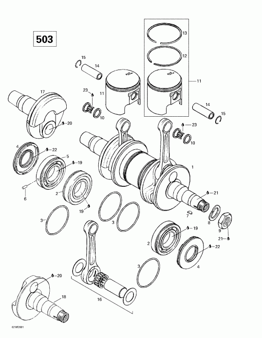�������� SkiDoo ������ Formula Deluxe 380/500, 2000 - Crankshaft And Pistons (503)