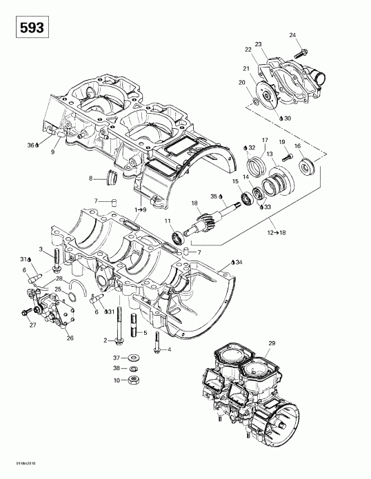 �������� Ski Doo Formula Deluxe 600/700, 2000 ������ - Crankcase, Water Pump And Oil Pump