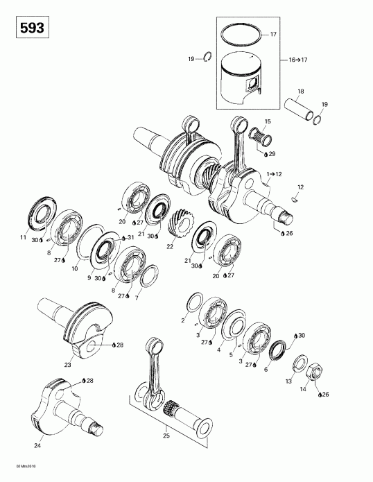 Skidoo Formula Deluxe 600/700, 2000 - Crankshaft And Pistons