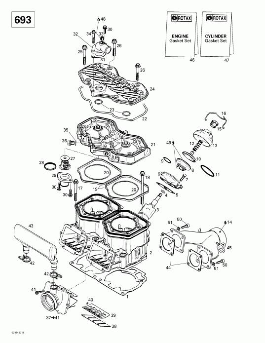  SkiDoo Formula Z 600/700, 2000  - Cylinder, Exhaust Manifold, Reed Valve 2
