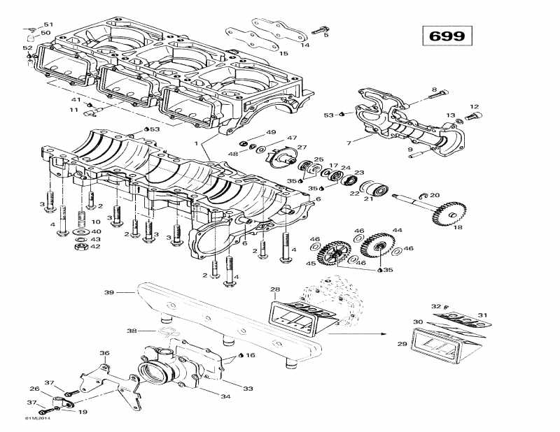 �������� Skidoo Grand Touring SE Millennium Edition, 2000 - Crankcase, Reed Valve, Water Pump (699)