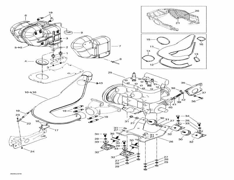 snowmobile Skidoo  MX Z 700, 2000 - Engine Support And Muffler