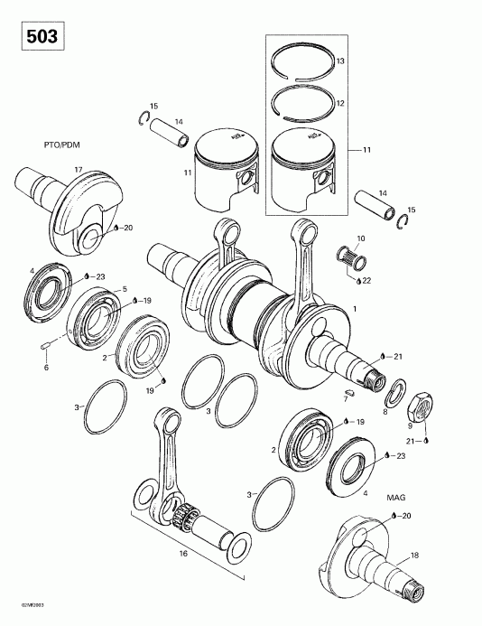 �������� ski-doo Skandic 380/500, 2000 ������ - Crankshaft And Pistons (503)