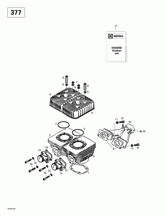    Skandic 380/500, 2000 - Cylinder, Intake Exhaust Manifold (377)