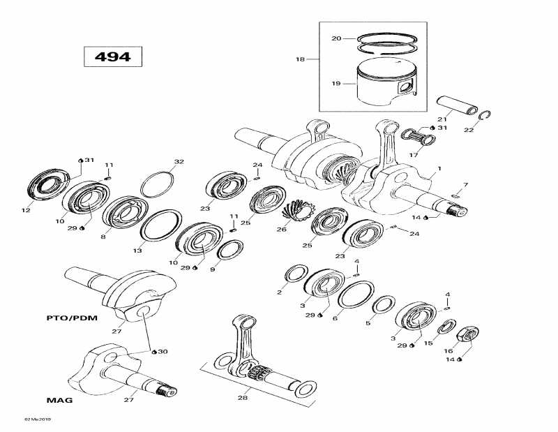 snowmobile Skidoo Skandic Super Wide Track, 2000 - Crankshaft And Pistons (494)