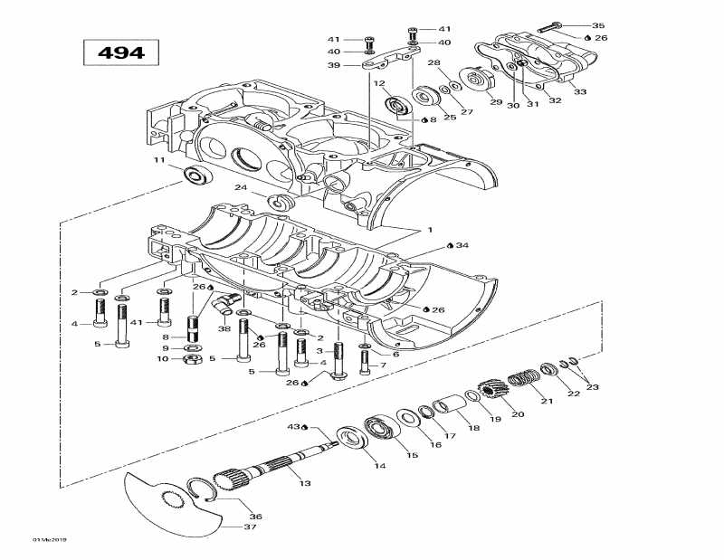 snowmobile SkiDoo Skandic Wide Track, 2000 ������ - Crankcase, Rotary Valve, Water Pump (494)