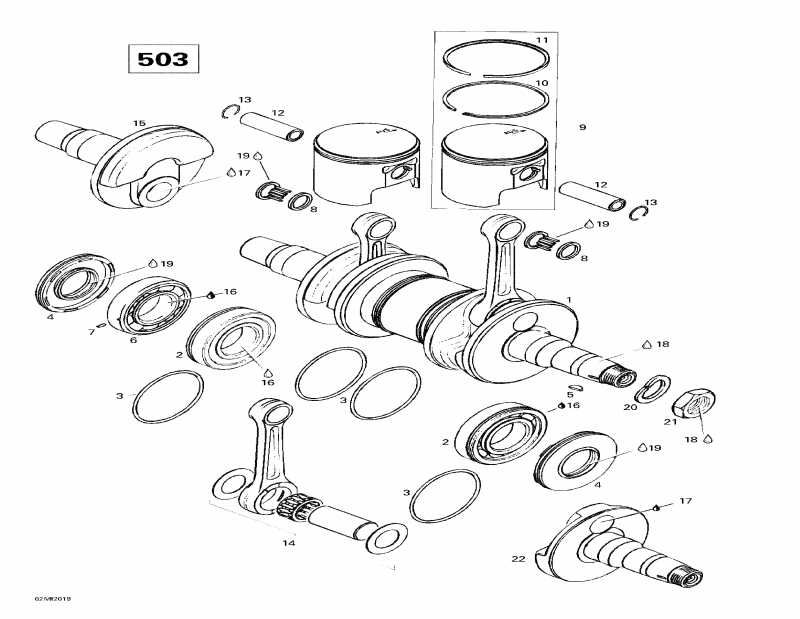 snowmobile ski-doo Skandic Wide Track LC, 2000  - Crankshaft And Pistons (503)